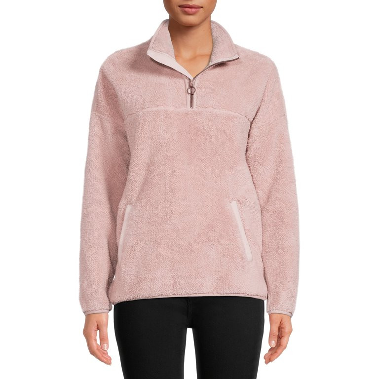 Time and Tru Women's and Women's Plus Size Faux Sherpa Quarter Zip Pullover Top | Walmart (US)