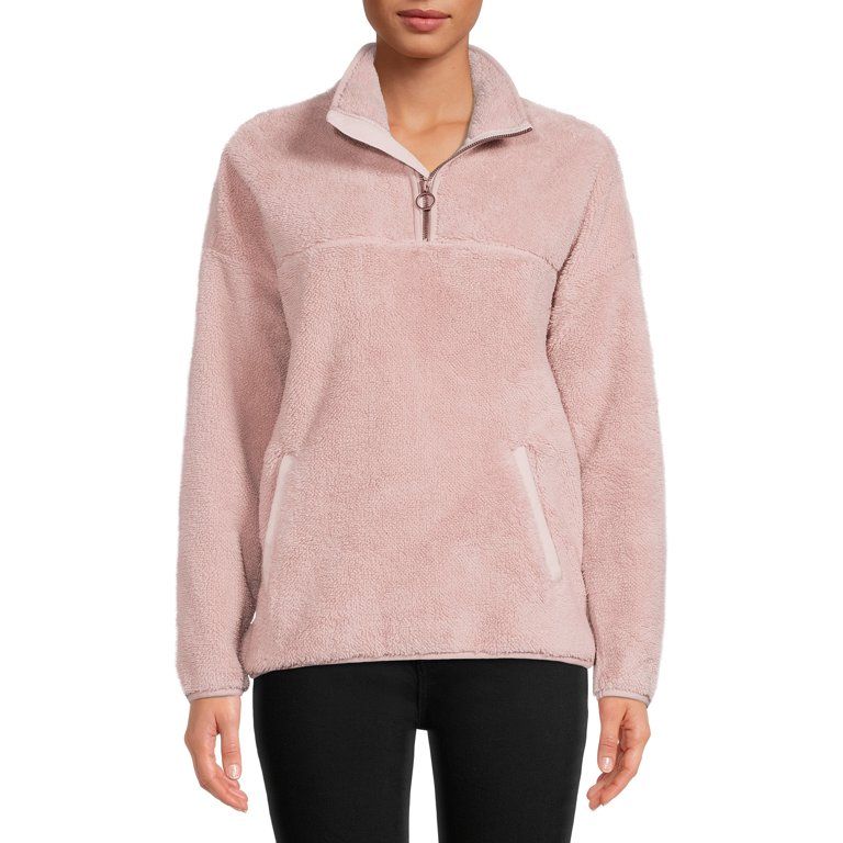 Time and Tru Women's and Women's Plus Size Faux Sherpa Quarter Zip Pullover Top | Walmart (US)