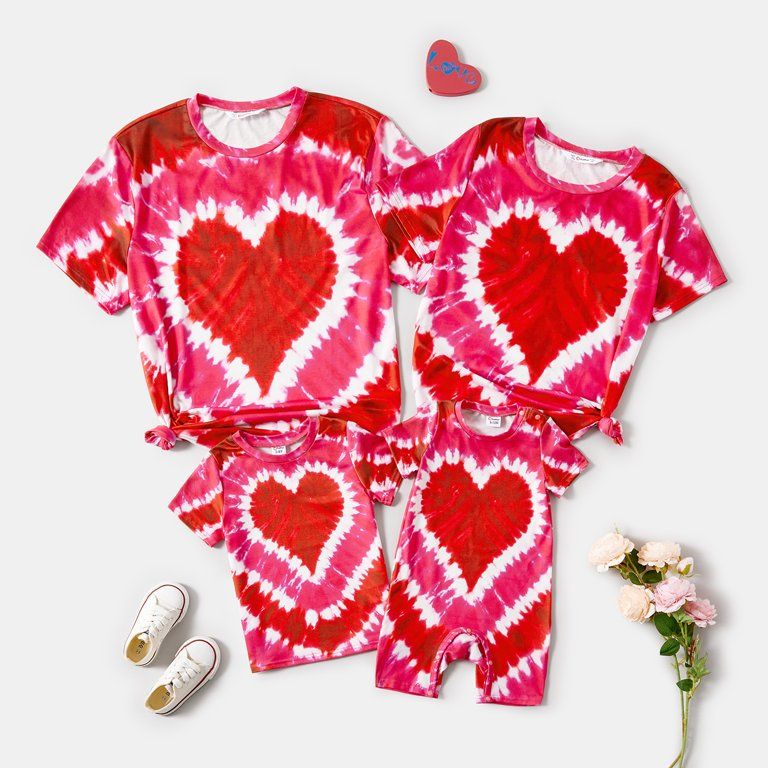 PatPat Valentine's Day Family Matching T-shirts Short Sleeve Tie Dye Tee,Heart Print Graphic Pull... | Walmart (US)