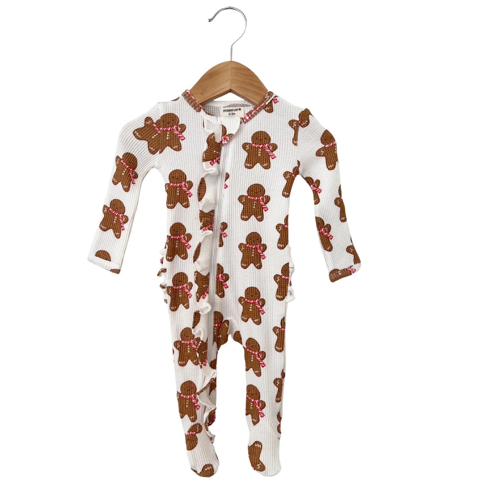Organic Waffle Ruffle Zip Footie, Gingerbread Man | SpearmintLOVE
