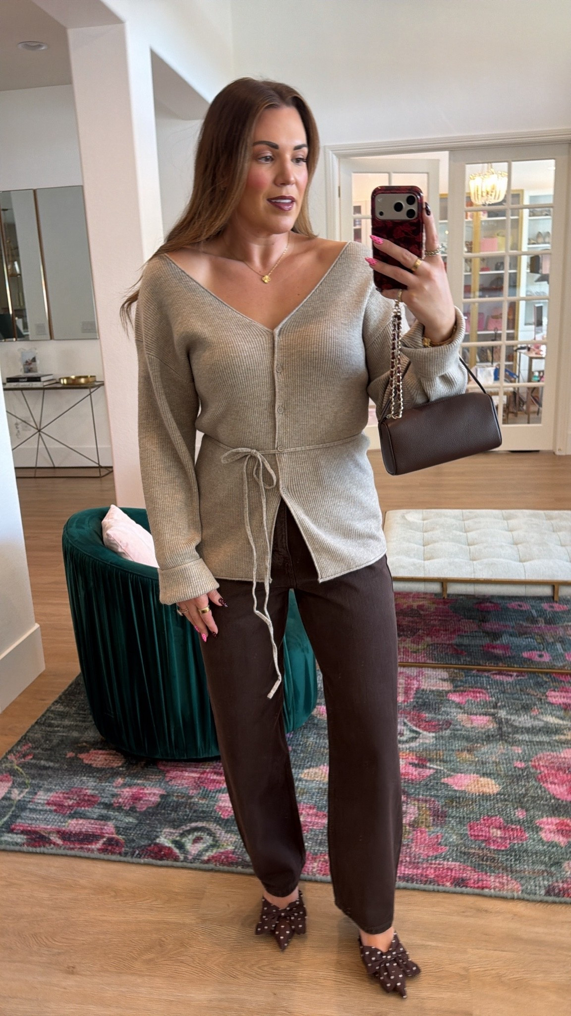 curvy midsize fall outfit! wearing size medium in off the shoulder sweater and size 10 in brown denim (linking similar)

#LTKSeasonal #LTKMidsize