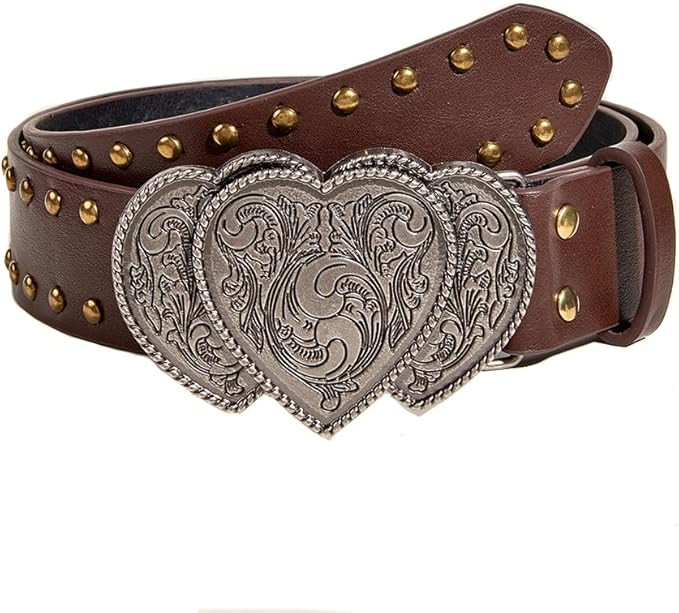 KBRPEY Herzförmige Schnalle Nietengürtel Damen Ledergürtel Taillengürtel Punk Western Gürtel... | Amazon (DE)