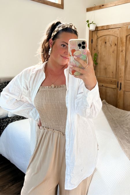 my love for neutrals may be coming back👀😂 this jumpsuit is SO stretchy and cozy (size large) and love this oversized linen button up - think it’ll be a great pre-fall layer! Sadly my headband is old from Target but I linked some similar! 

#LTKSeasonal #LTKstyletip #LTKmidsize