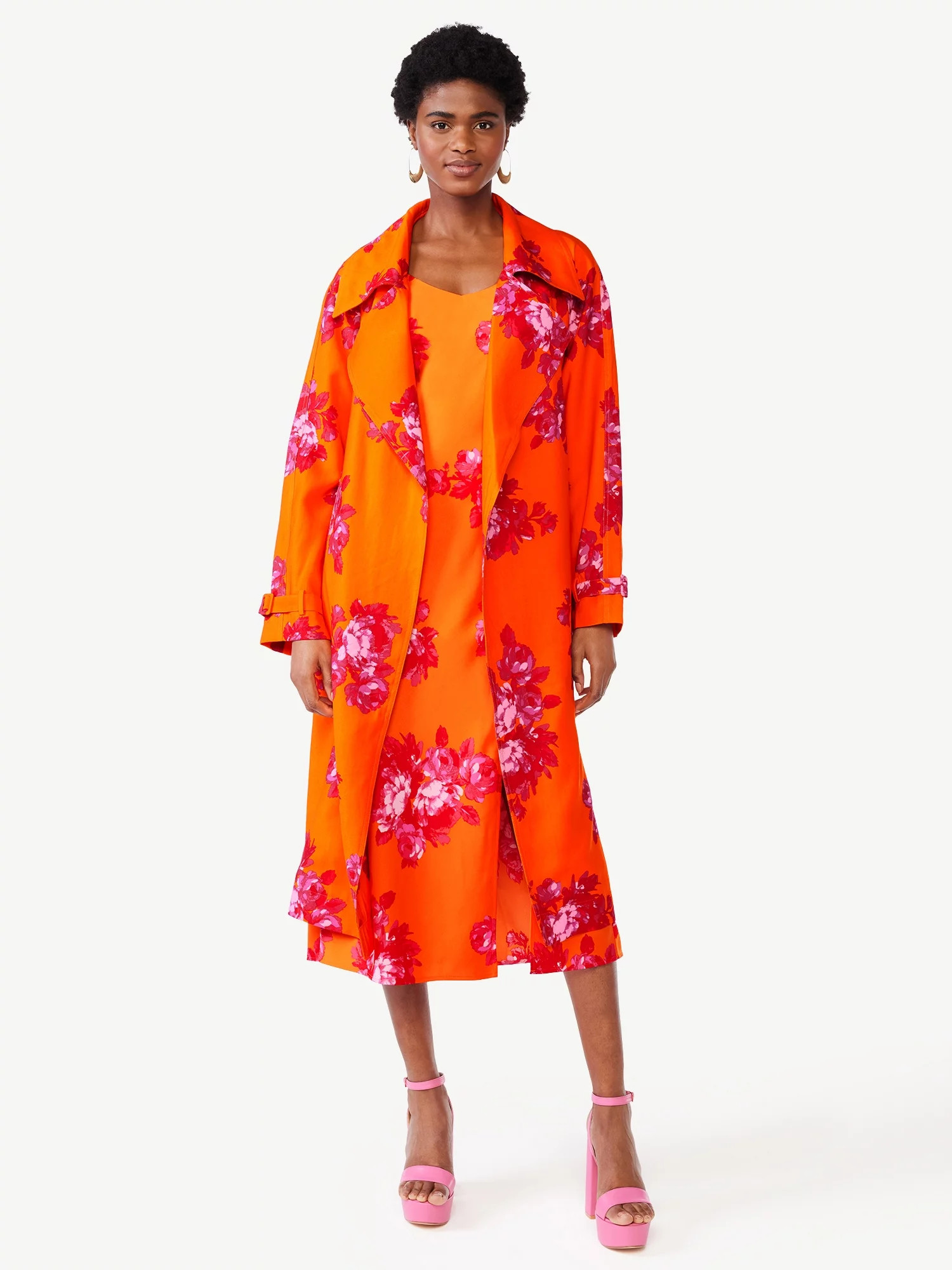 Scoop Women's Oversized Double Breasted Belted Trench Coat, Sizes XS-XXL | Walmart (US)