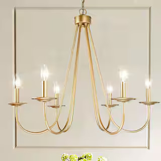 Uolfin Modern Antique Gold Island Chandelier Carm 28 in. Large 6-Light Farmhouse Candlestick Chan... | The Home Depot