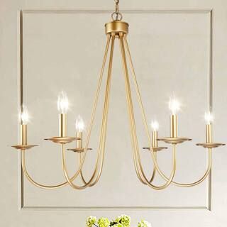 Uolfin Modern Antique Gold Island Chandelier Carm 28 in. Large 6-Light Farmhouse Candlestick Chan... | The Home Depot