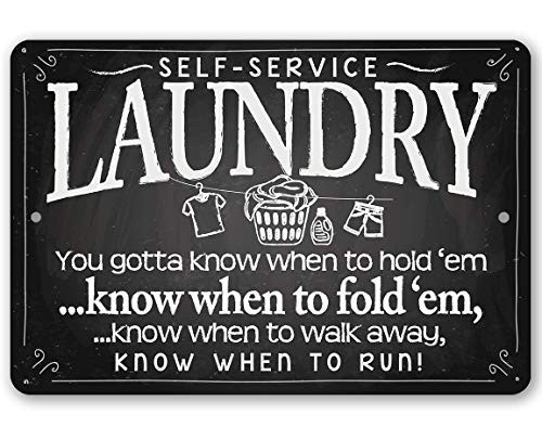 Laundry Room Decor and Accessories - Gotta Know When To Hold 'Em Know When to Fold' Em - Metal Sign - Laundry Signs for Laundry Room Decor - Funny Laundry Room Sign - Laundry Decor for Laundry Room | Amazon (US)