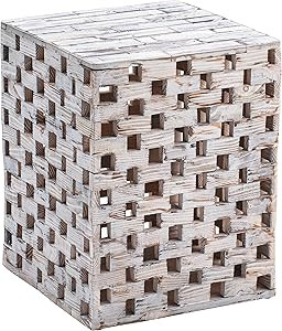 Amazon Aware Outdoor Recycled Checkered Wood Stool and Plant Stand, Driftwood White | Amazon (US)
