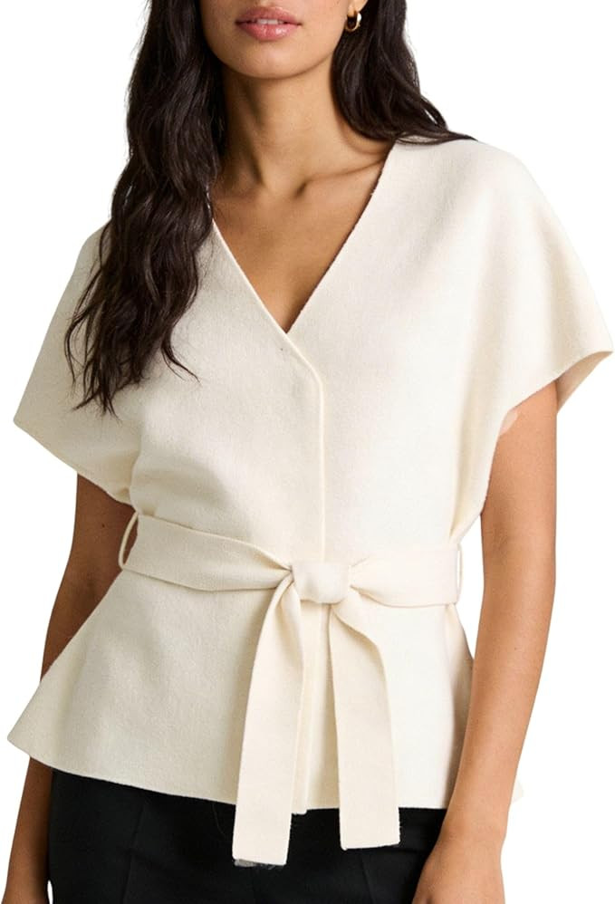 Women’s V Neck Sweater Vest Cap Sleeve Tie Waist Hidden Snap Button Knit Top Casual Summer Blou... | Amazon (US)
