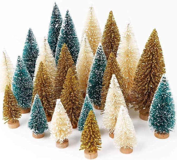 AerWo 24PCS Artificial Mini Christmas Trees, Upgrade Bottle Brush Trees Christmas Village Trees w... | Amazon (US)