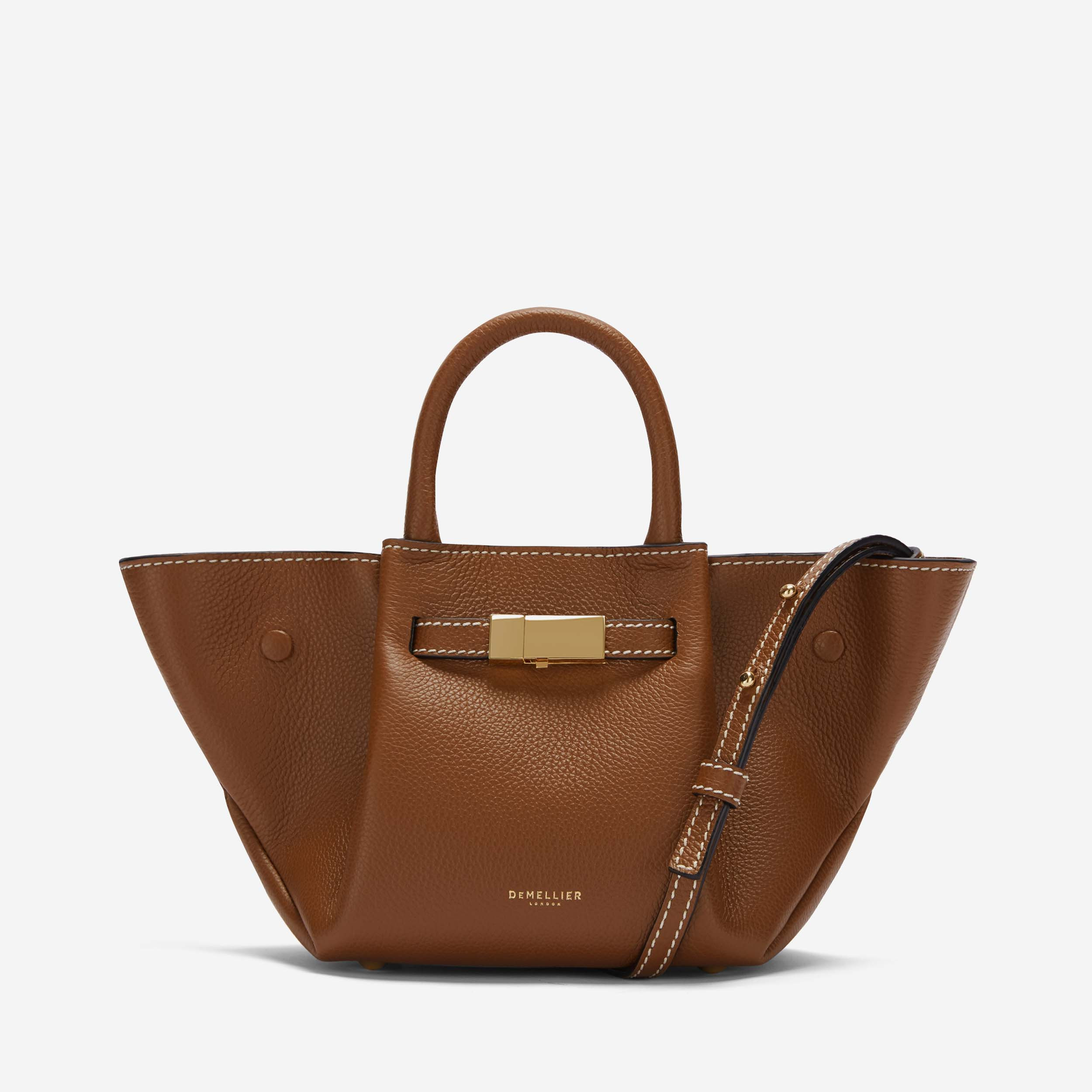 The Mini New York | Tan Small Grain Ecru Stitching | DeMellier | DeMellier