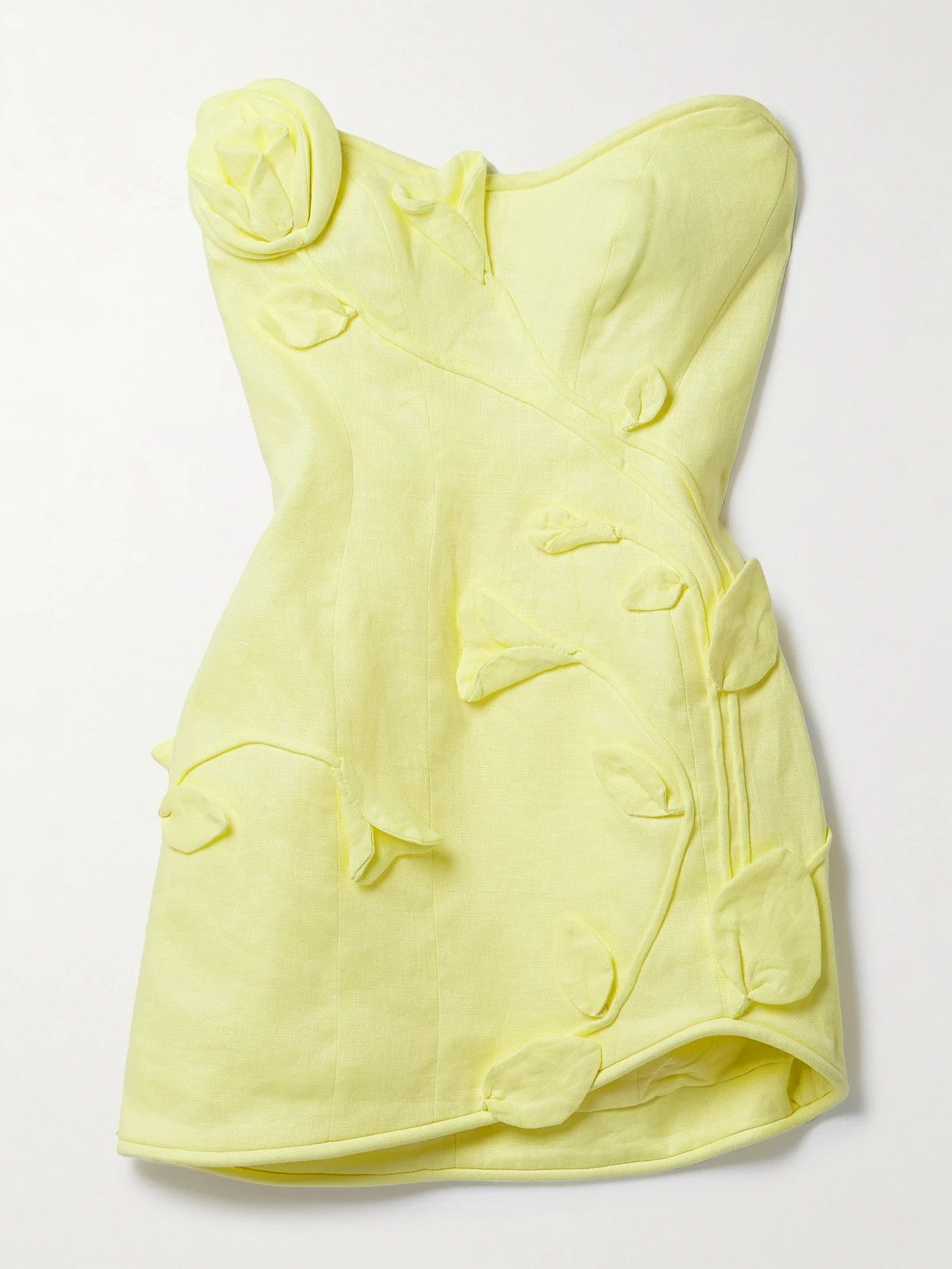 Zimmermann - Matchmaker Strapless Appliquéd Linen Mini Dress - Yellow | NET-A-PORTER (US)