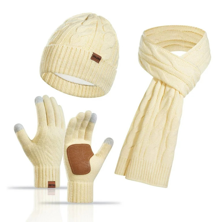 Behome Winter Gloves and Scarf Set, Knit Warm Long Neck Scarves Cap Gloves 3 in 1 Set for Woman, ... | Walmart (US)
