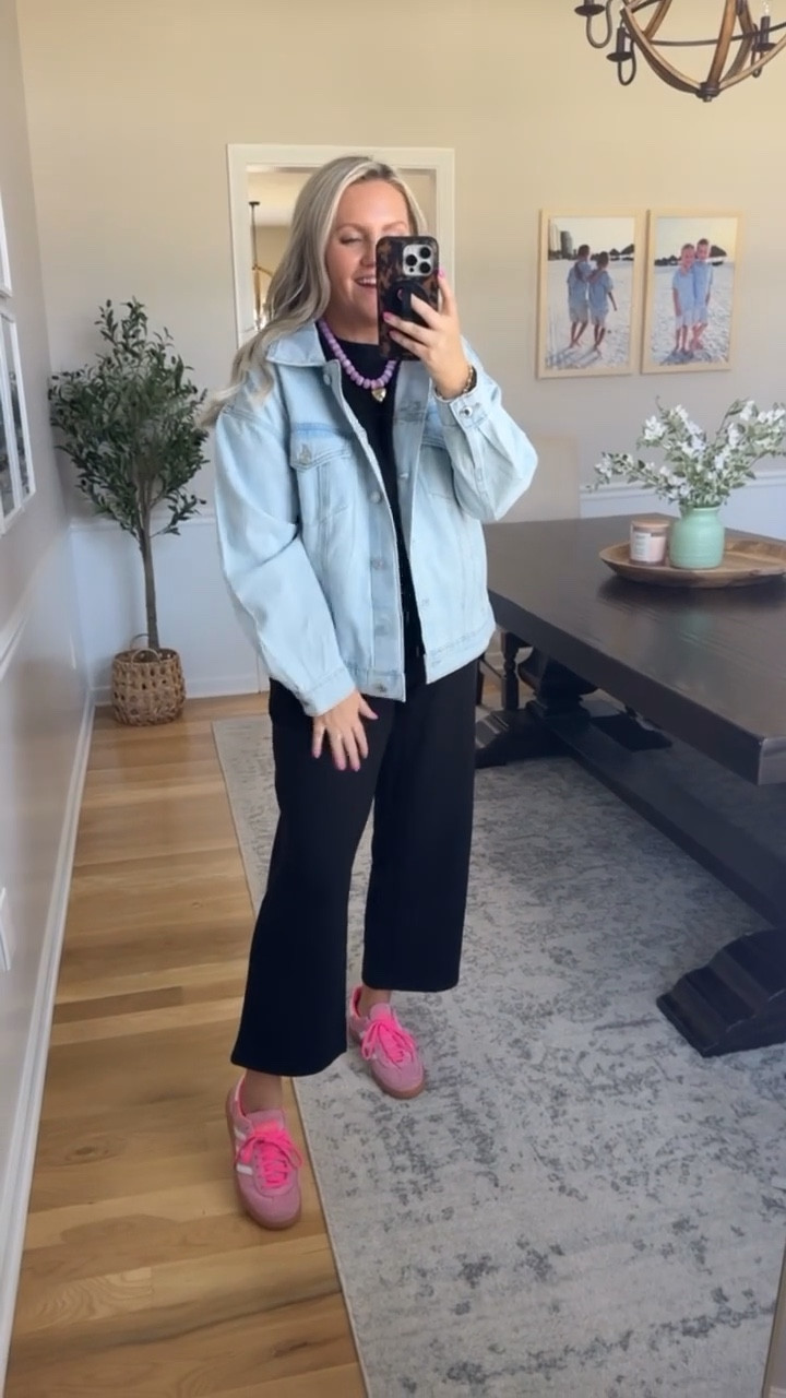This comfy black lounge set is one of those effortless outfits you will reach for on repeat. Perfect for travel days, school drop offs, or running errands, and I love it paired with this light wash denim jacket and pink sneakers for a fun pop of color this spring.

spring outfits casual spring outfit ideas walmart fashion walmart new arrivals walmart lounge set walmart athleisure comfy travel outfit denim jacket outfit pink sneakers outfit everyday casual style lovelylifestyling

#LTKTravel #LTKSeasonal #LTKgrwm