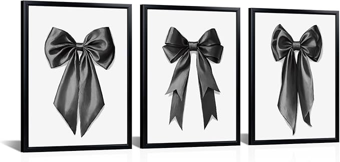 WELMECO Bow Wall Decor Bow Picture Canvas Wall Art Girls Bedroom Bathroom Decor, Arwork with Blac... | Amazon (US)