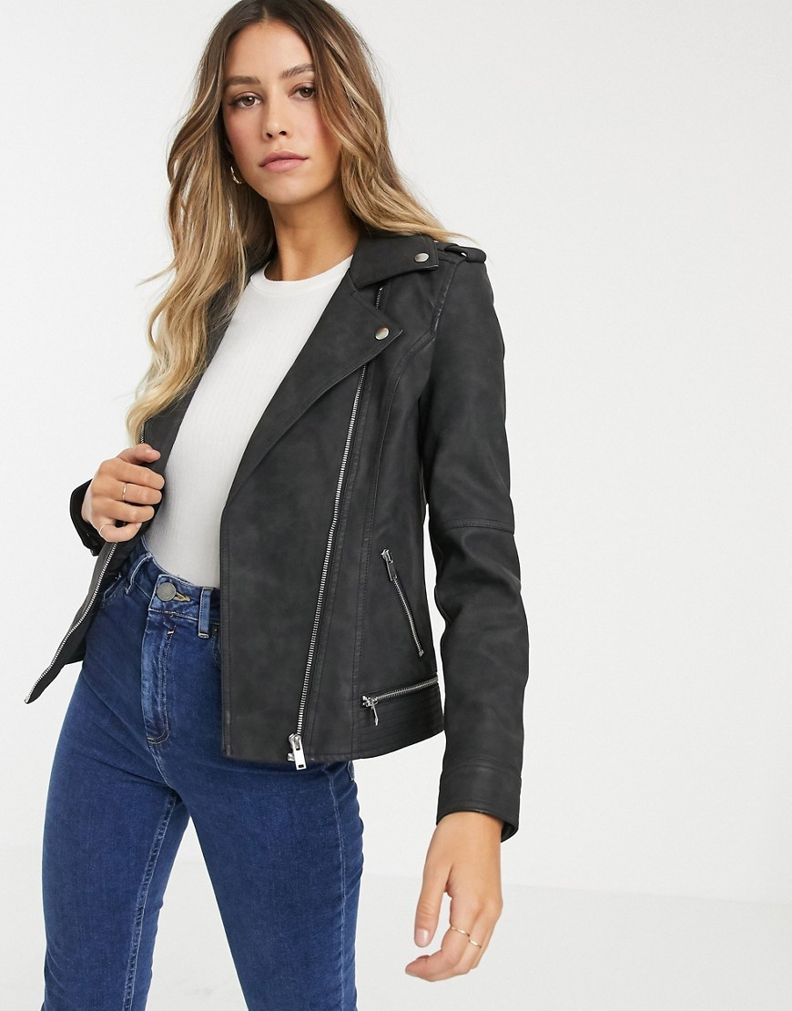 Vero Moda faux leather biker jacket-Black | ASOS (Global)