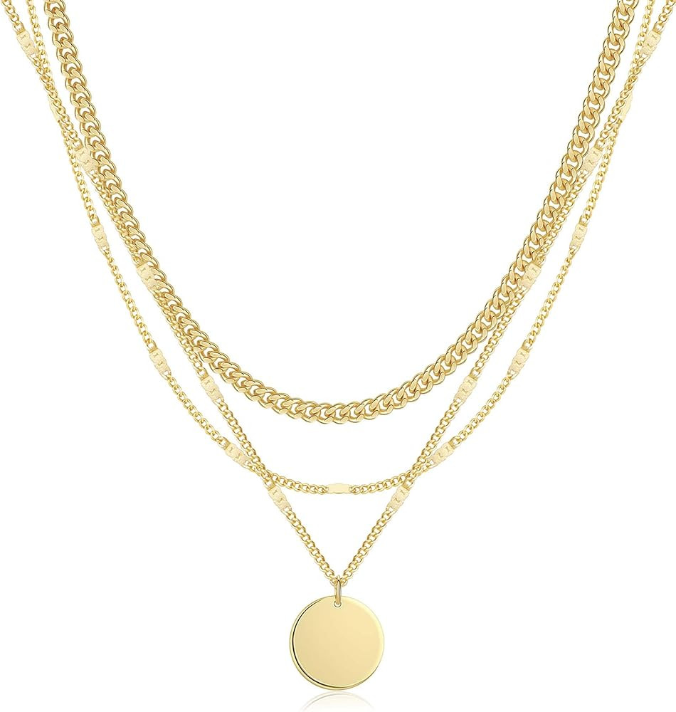 Layered Gold Silver Necklaces for Women, Stackable Stack 14K Real Gold Plated Silver Chain Neckla... | Amazon (US)