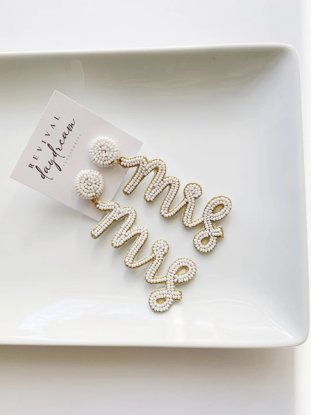 Mrs Beaded Earrings Gift | Word drop pearl wedding Earrings | Unique Bride Gift | Bachelorette Gi... | Etsy (US)