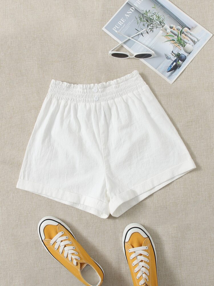 SHEIN Shirred Waist Solid Shorts | SHEIN