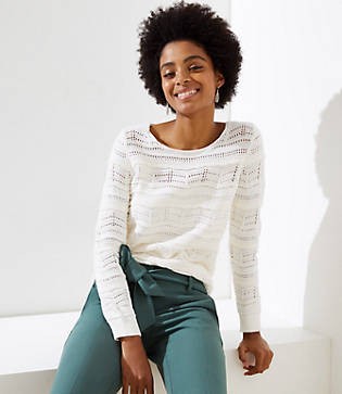 LOFT Pointelle Ruffle Sweater | LOFT