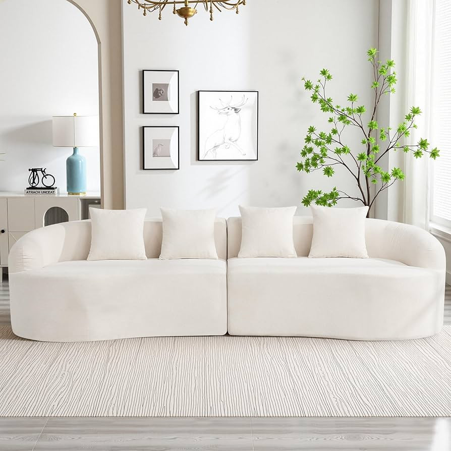 110" Boneless 4 Seater Sofa Couch, Modern Oversized Curved Cloud Sofa, Chenille 4-Seater Deep Sea... | Amazon (US)