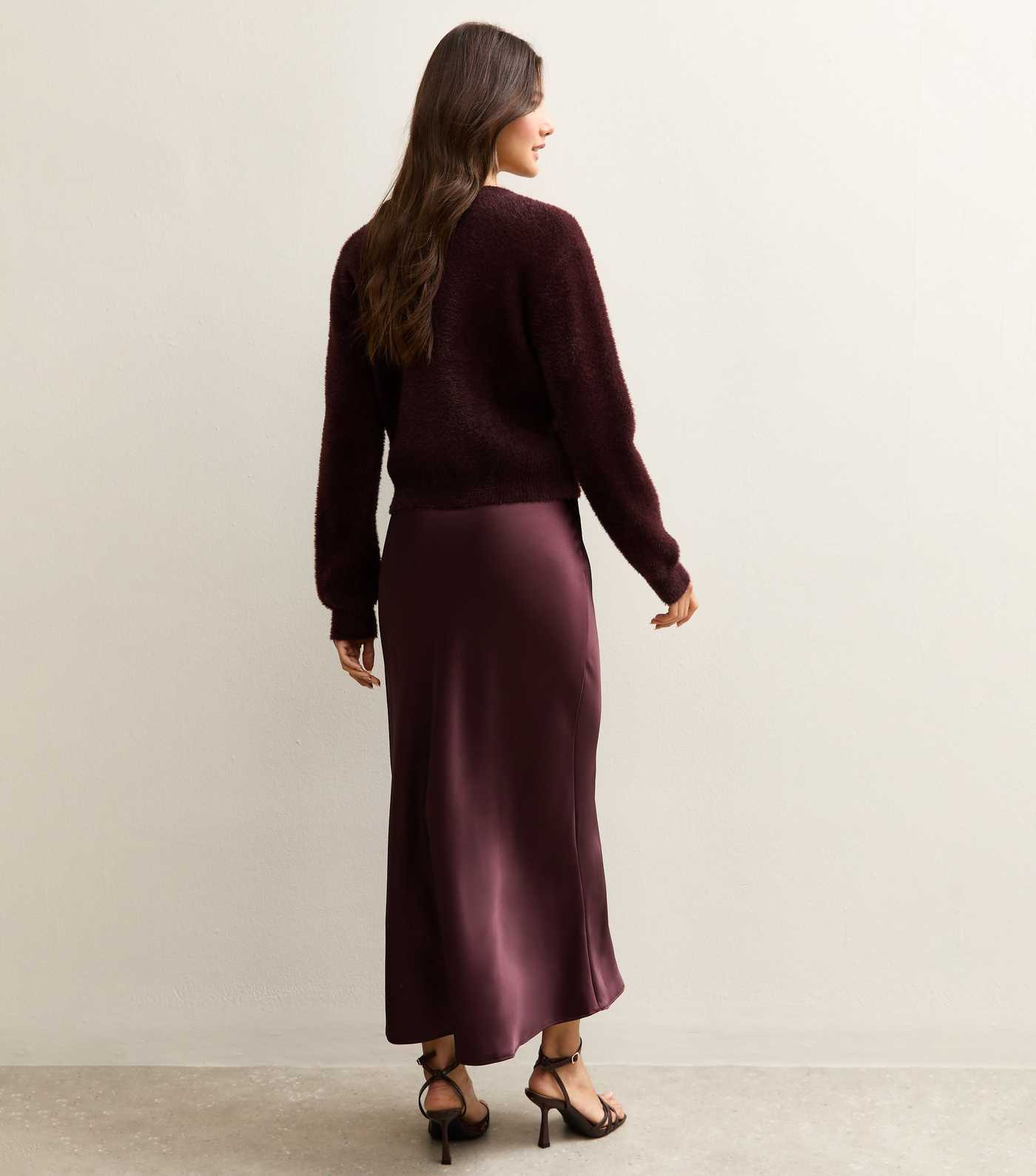 Dark Burgundy Satin Bias Cut Midi Skirt | New Look | New Look (UK)