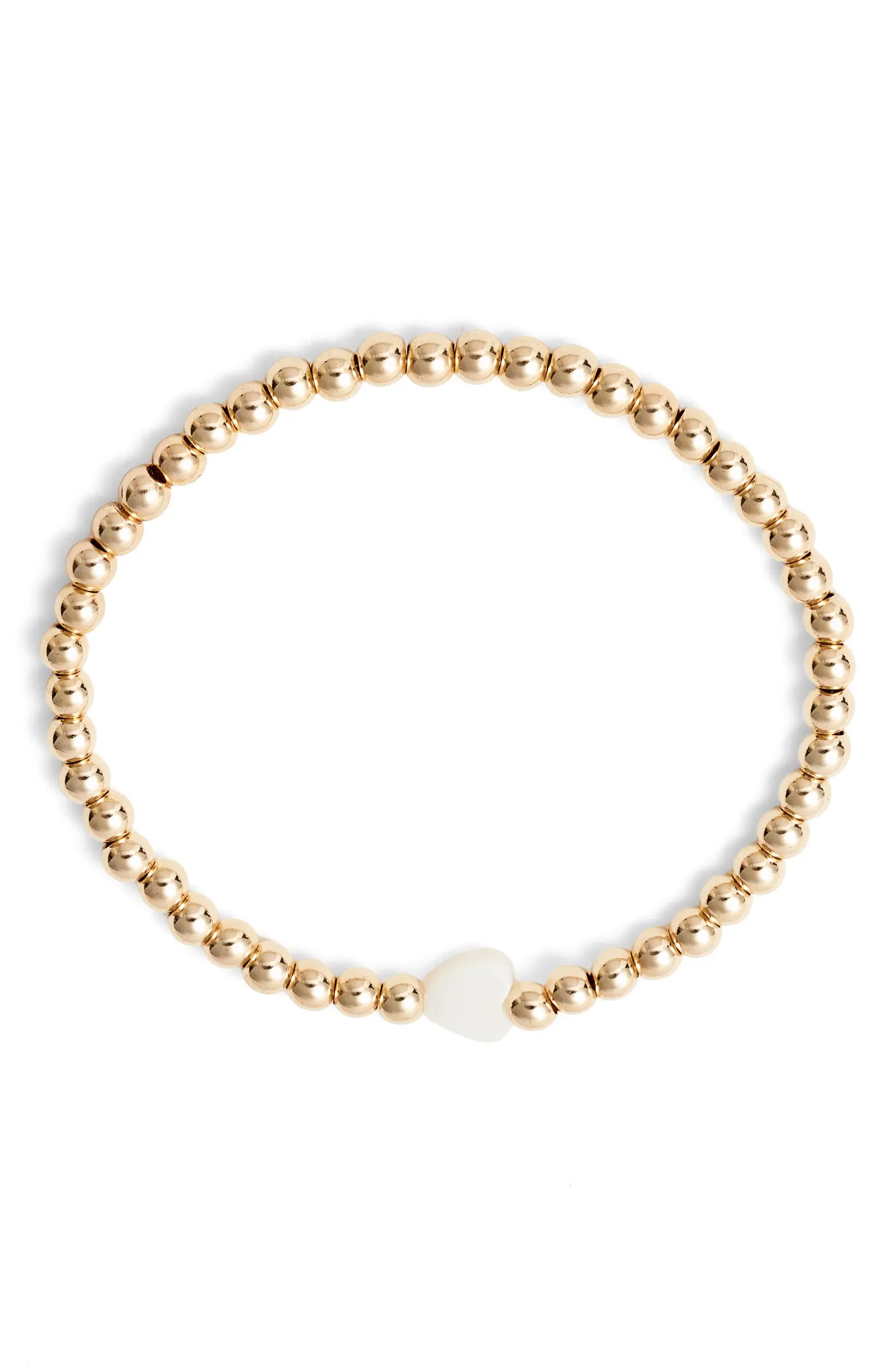 Mother-of-Pearl Heart Charm Beaded Stretch Bracelet | Nordstrom