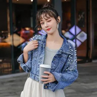 Faux Pearl Denim Jacket | YesStyle Global