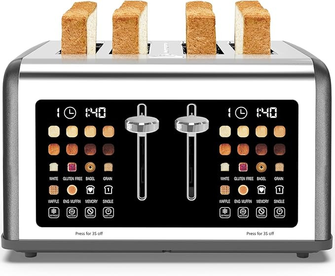 4 Slice Toaster Touch Screen, Stainless Steel Toasters Digital Timer, Dual Control Panel Toasters... | Amazon (US)