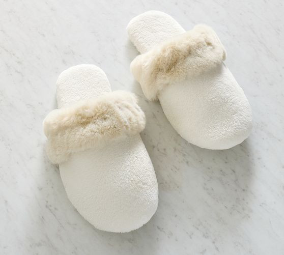 Ruched Faux Fur Slippers | Pottery Barn (US)