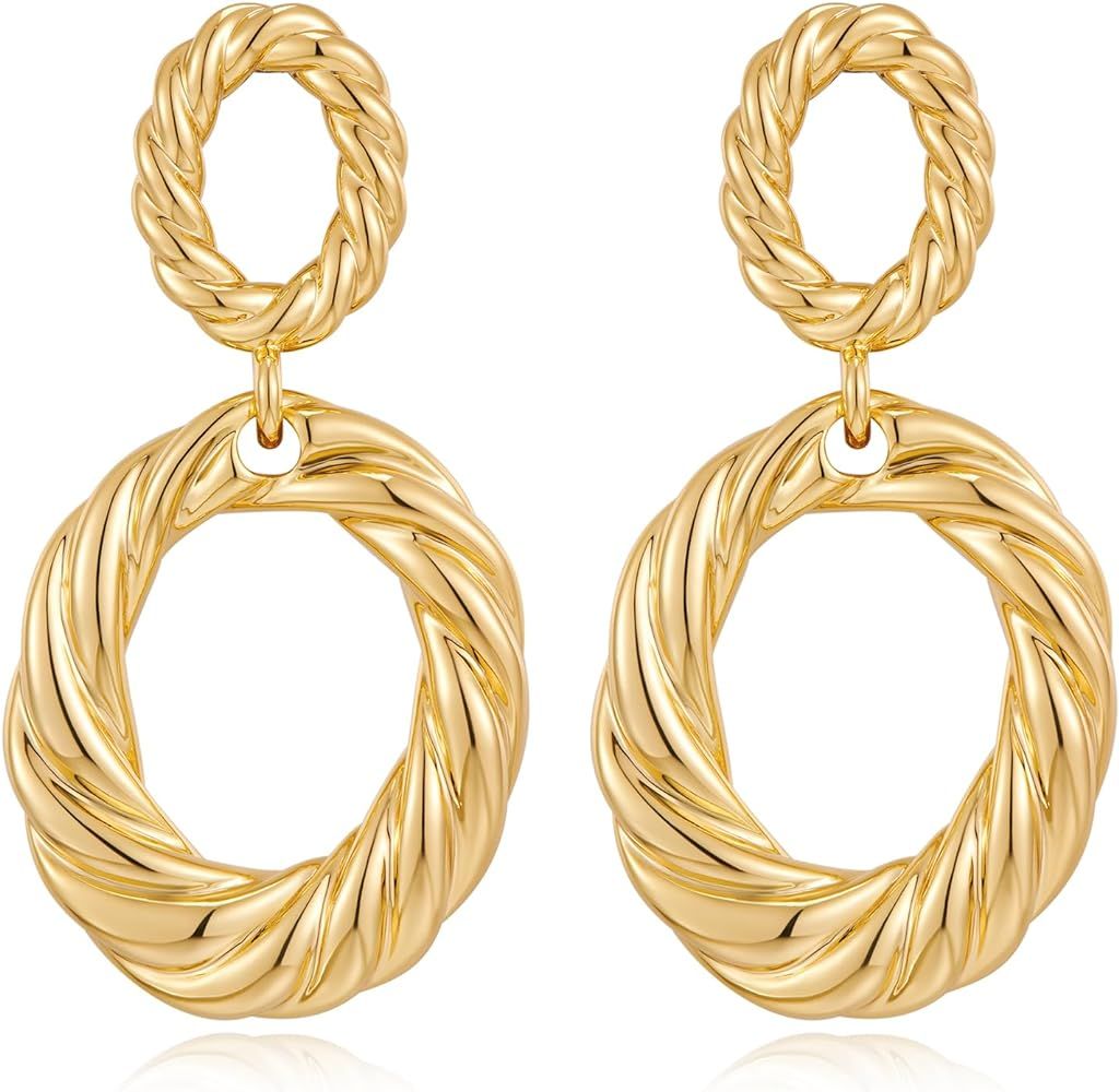 Gold Hoop Dangle Earrings Double Hoop Drop Earrings for Women Jewelry | Amazon (US)