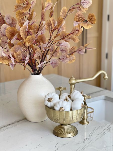 HOME \ simple fall kitchen island decor! Eucalyptus stems and mini white pumpkins from Amazon🍂

#LTKfindsunder50 #LTKSeasonal #LTKhome