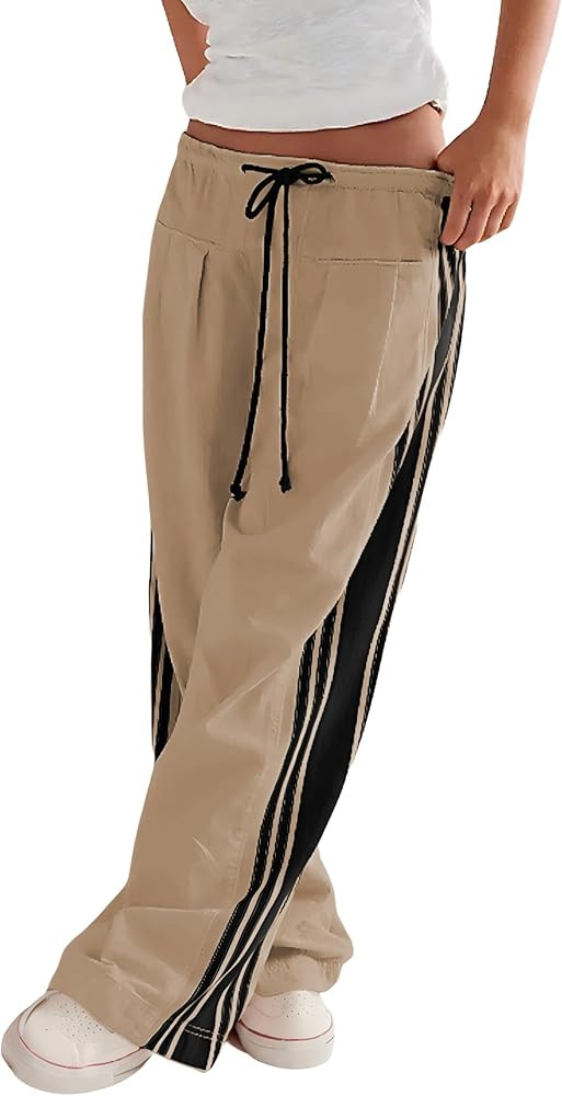 Bankeng Womens Side Striped Pants Wide Leg Drawstring High Waist Sweatpants Hudson Canyon Stripe ... | Amazon (US)
