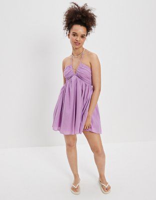 AE Ruched Halter Mini Dress | American Eagle Outfitters (US & CA)