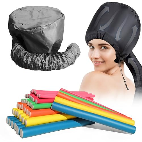 xnicx 42 pcs 7" Flexi Rods,Hair Curlers Rollers Flexible Curling Rods,Heatless Bendy Foam Hair Curls for Long,Medium,Short Hair to Sleep in,with Hair Dryer Bonnet for Quick Shaping(Black) | Amazon (US)