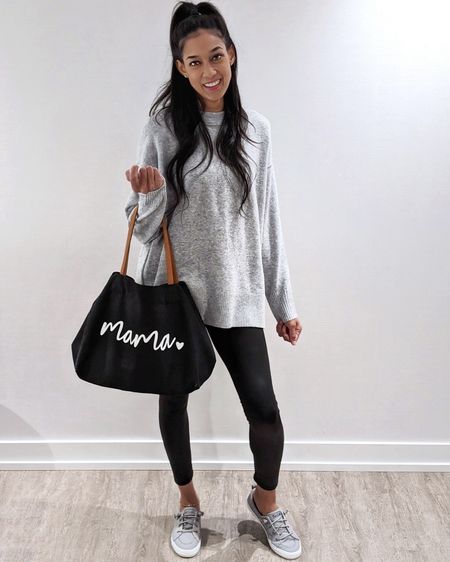 Casual outfit, winter outfit, winter style, fall style, crew neck sweater, crew neck sweatshirt, oversize sweater, leather leggings, leather sneaker, slip on sneaker, memory foam sneaker, mama tote, mama tote bag, tote bag

#LTKstyletip #LTKtravel #LTKitbag