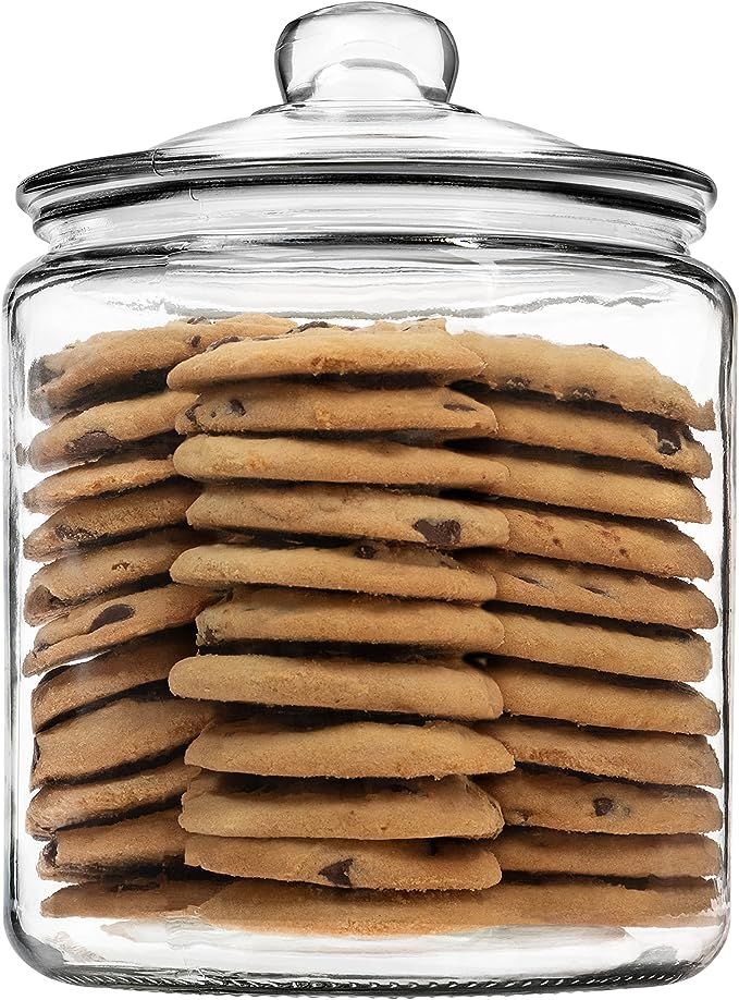 1 Gallon Glass Cookie Jar - Large Food Storage Container with Airtight Lid - Keep Fresh Flour, Ch... | Amazon (US)