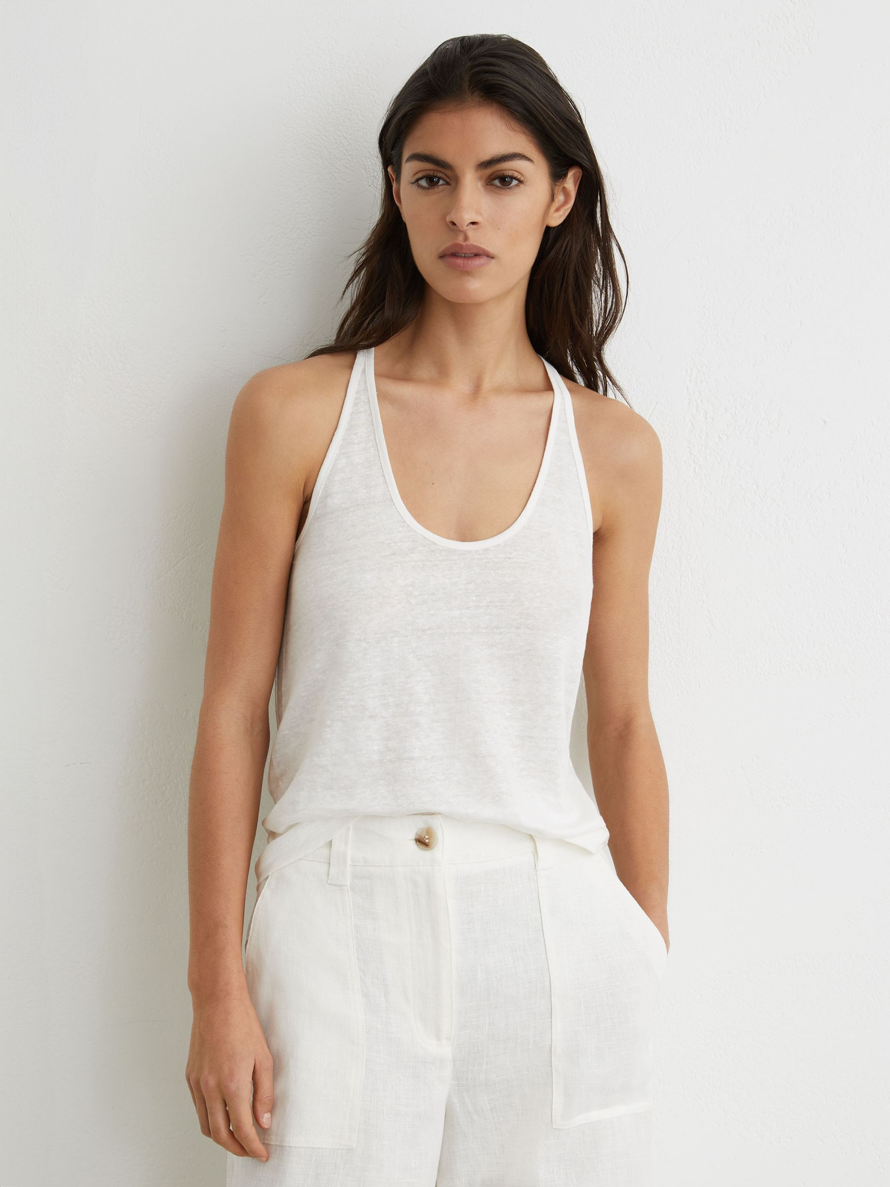Reiss Linen Racer-Back Vest in White - REISS | Reiss UK