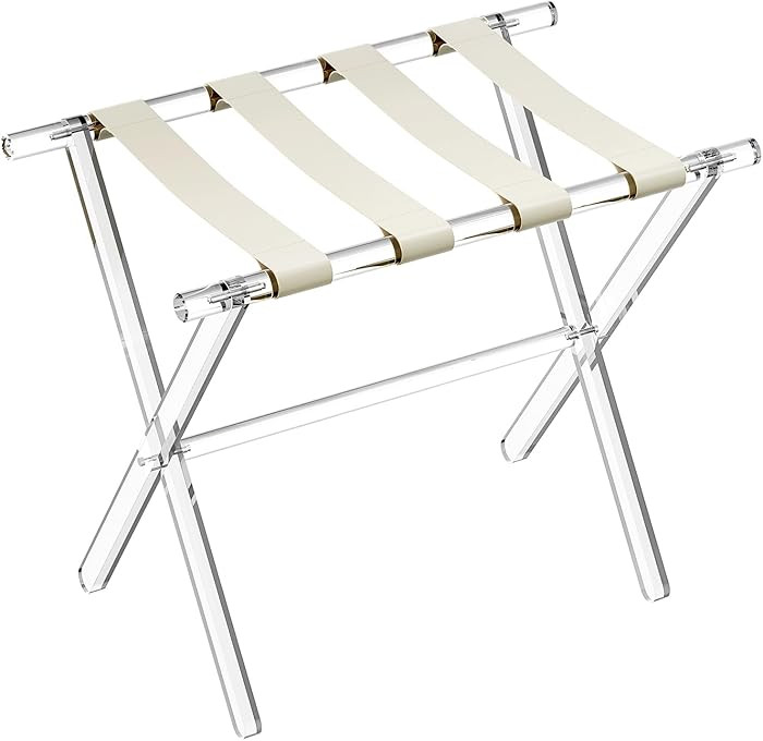 Acrylic Luggage Rack for Guest Room - Foldable Suitcase Stand with Leather Straps for Bedroom Liv... | Amazon (US)