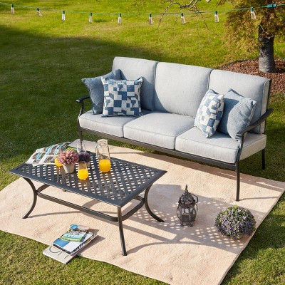 2pc Sofa and Coffee Table Patio Seating Set - Gray - Patio Festival: Outdoor Lounge Furniture with Cushions & Steel Frame | Target