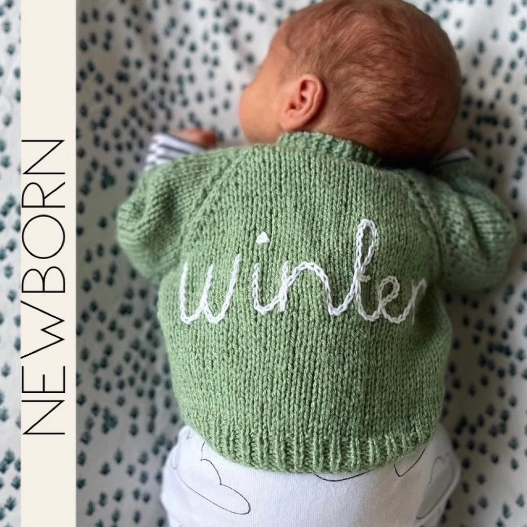 Personalised Newborn Baby Cardigan. Hand Embroidered and Hand Knitted Name Knitwear the Perfect B... | Etsy (UK)