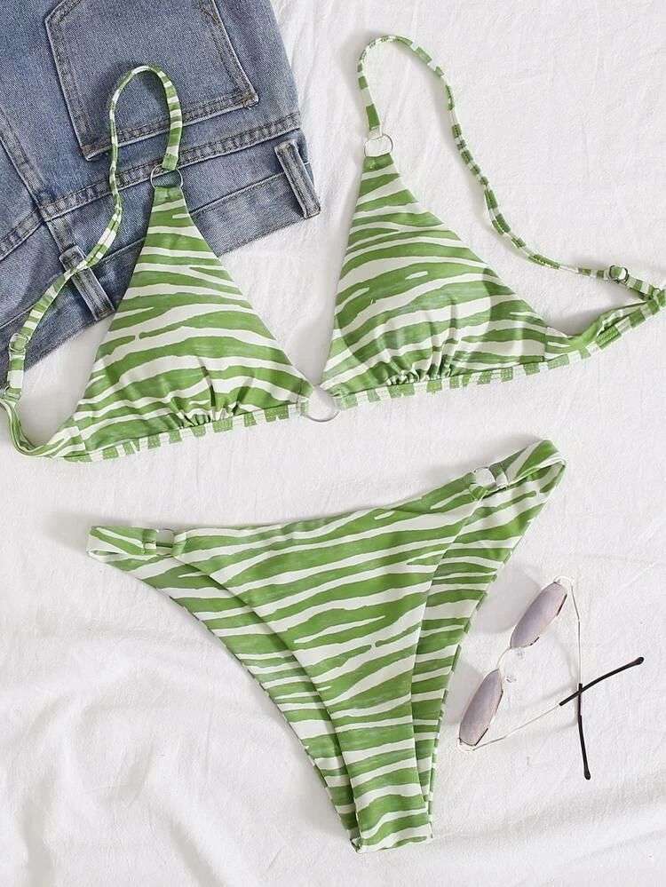Zebra Stripe Tanga Bikini Swimsuit | SHEIN