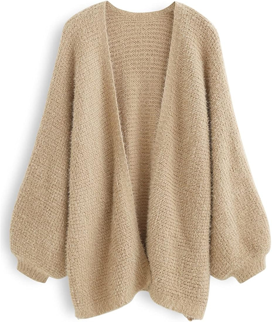 Women's Classy Tan/Pink/Blue Fuzzy Open Front Waffle Knit Cardigan | Amazon (CA)