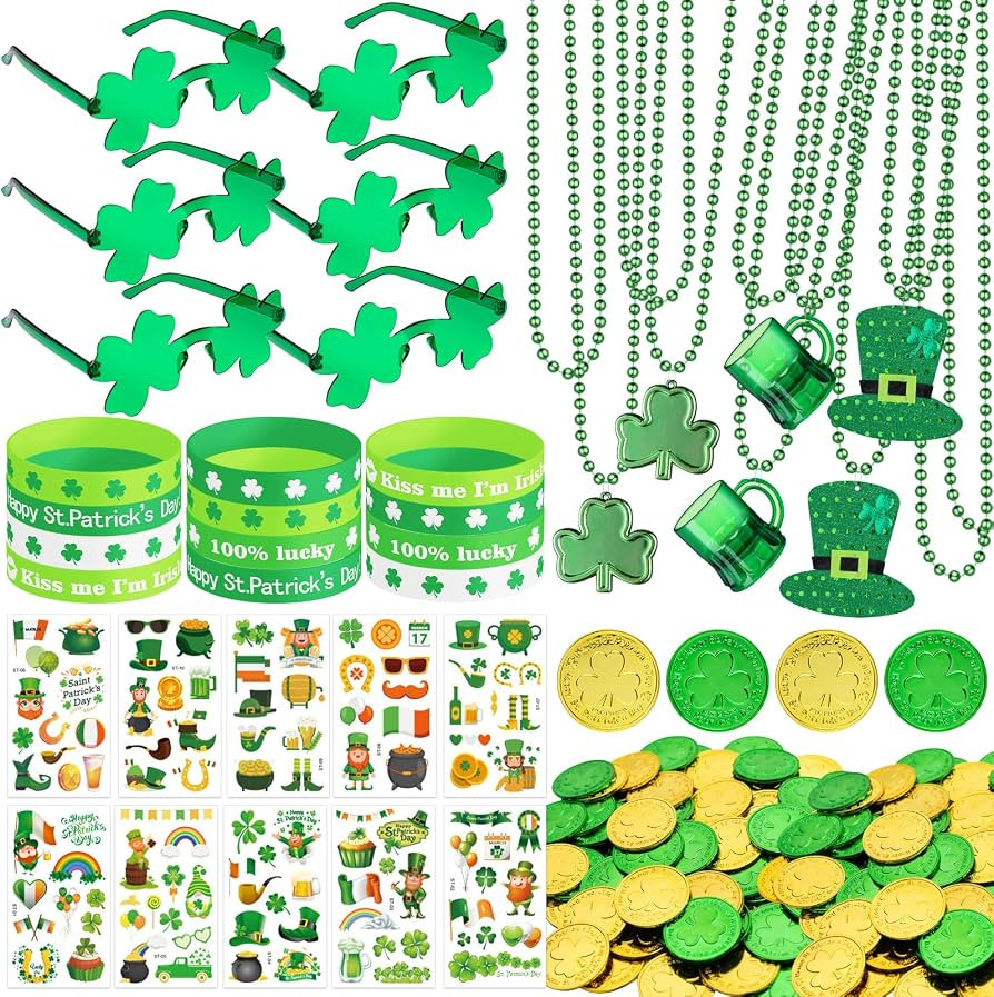 163Pcs St. Patrick's Day Accessories Party Favor Set, Tattoo Stickers, Necklaces, Bracelets, Sham... | Amazon (US)