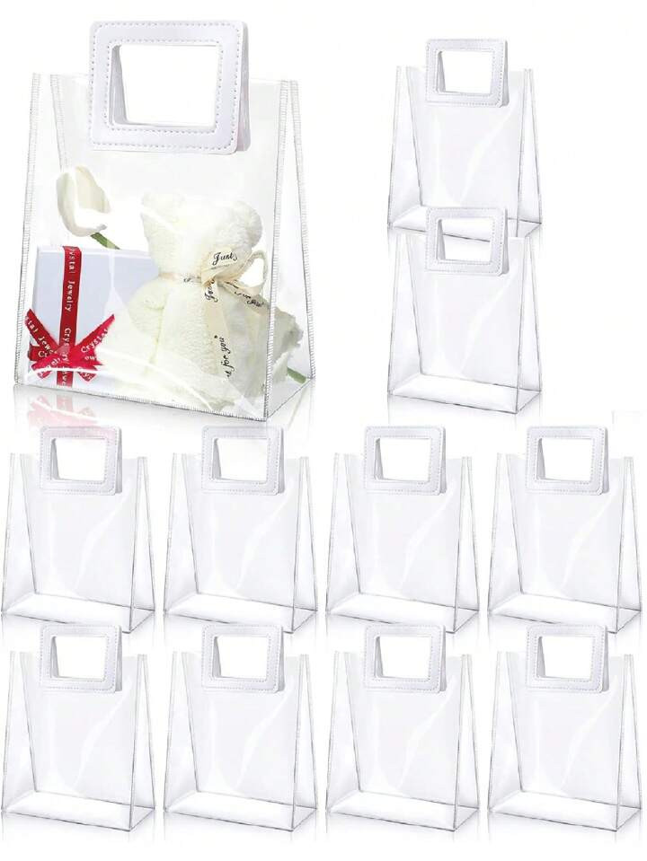 10 Pack Clear Plastic Gift Bags with Handle Heavy Duty Reusable Transparent PVC Gift Wrap Tote Ba... | SHEIN