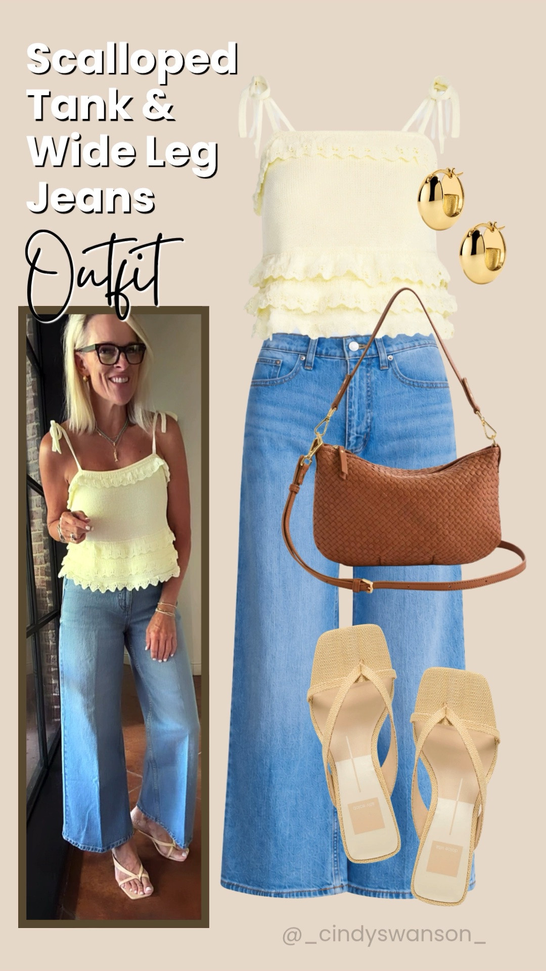 I love an outfit that’s equal parts feminine and effortless, and this one checks every box. The scalloped butter yellow tank and wide leg jeans are a flattering combination you’ll reach for again and again, whether you’re meeting friends for lunch or heading out for the weekend.

💡 LTK MADE EASY
❤️ Heart = Support my posts!
🔖 Save = Get sale & restock alerts
📋 Lists = Keep favorites organized
📲 Share = Send lists and products to a friend. Hello, Christmas List!
💬 Comment = Ask me anything about what I’m wearing. :-)

#LTKootd #LTKOver40