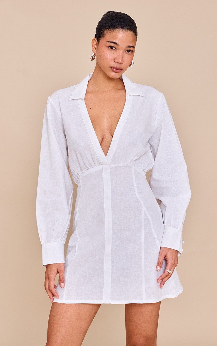 White Plunge Shirt Dress | PrettyLittleThing US