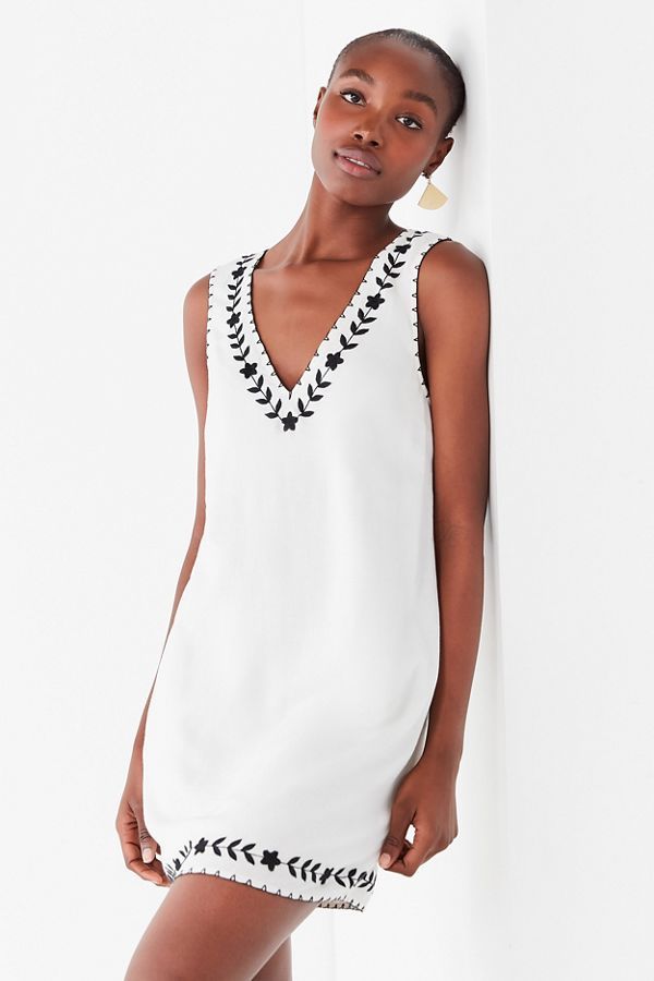 UO Valencia Embroidered Shift Dress | Urban Outfitters (US and RoW)