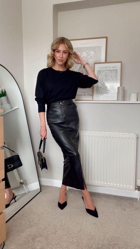 30 days of autumn outfits
Faux leather maxi skirt from river island (old)
Black fine knit jumper from Amazon (old)
Black slingback heels from H&M (old)
Coach tabby 26 bag 
Mugler angel perfume 

#LTKeurope #LTKstyletip #LTKSeasonal