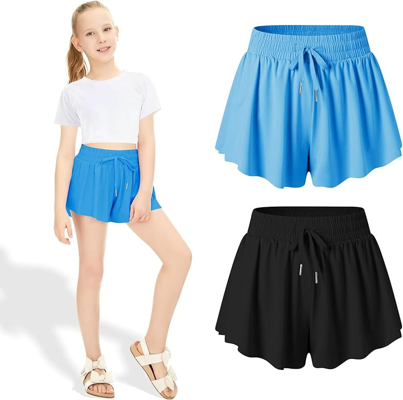 Girls Flowy Shorts Butterfly Shorts with Pocket 2-in-1 Athletic Shorts Running Shorts for Girls K... | Amazon (US)